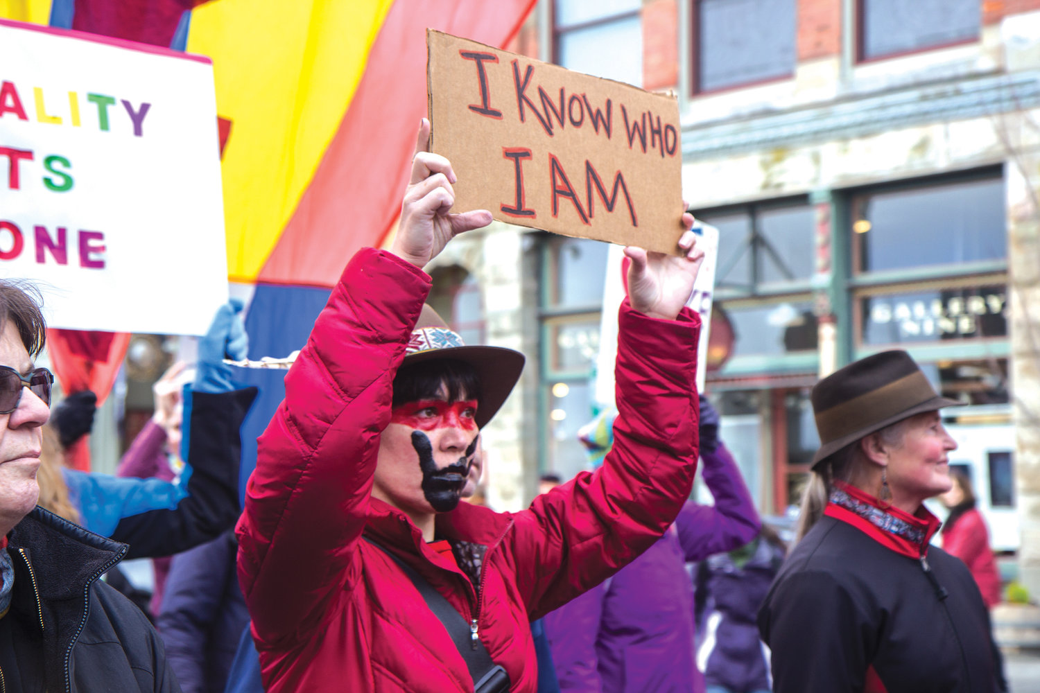 Angela Wisniewski marches down Water Street on Jan. 20 with hundreds of activists during the third annual Olympic Peninsula Women’s March. This year the march was called the Womxn’s Wave. More than 1,000 marchers rallied for human rights and in remembrance of Washington’s missing and murdered indigenous women.